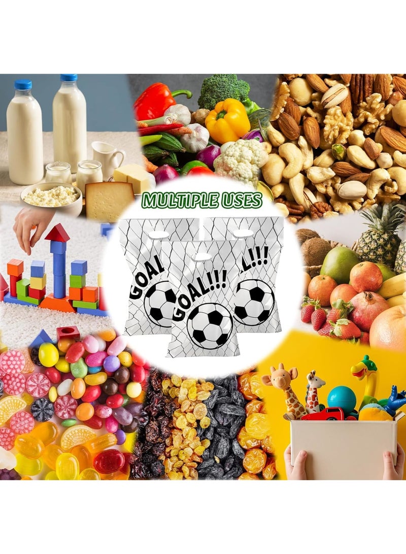 Luckam 50Pcs Soccer Party Gift Bags, Goal Print Plastic Goodie Bags with Handles, Football Themed Snack and Candy Treat Bags for Sports Team Parties, Birthday Decorations (Black/White) - Image 4