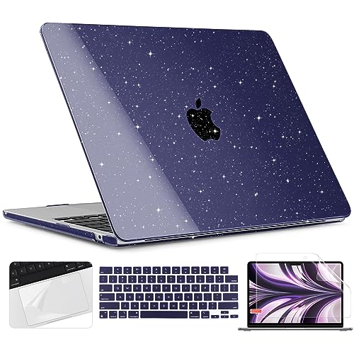 TWOLSKOO Glitter Case for MacBook Air 13 inch M5 2026 M4 M3 M2 2025-2022 (Model A3449 A3240 A3113 A2681), Bling Hard Shell Case & Keyboard Cover & Screen Film for MacBook Air 13.6 inch, Space Blue - Image 1