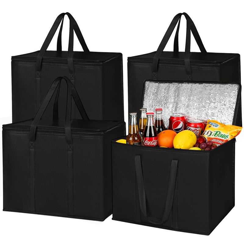 JNYONG 2 Pack Insulated Reusable Grocery Shopping Bags with zippered top,Food Delivery Bag,Collapsible Cooler Bag for Frozen Foods - Image 1
