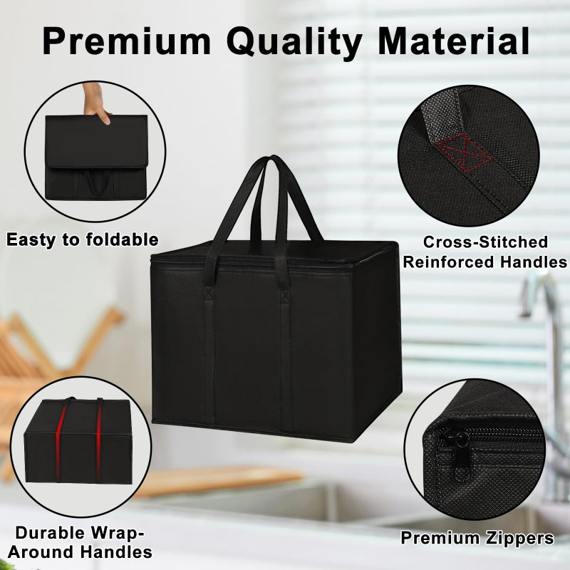JNYONG 2 Pack Insulated Reusable Grocery Shopping Bags with zippered top,Food Delivery Bag,Collapsible Cooler Bag for Frozen Foods - Image 3