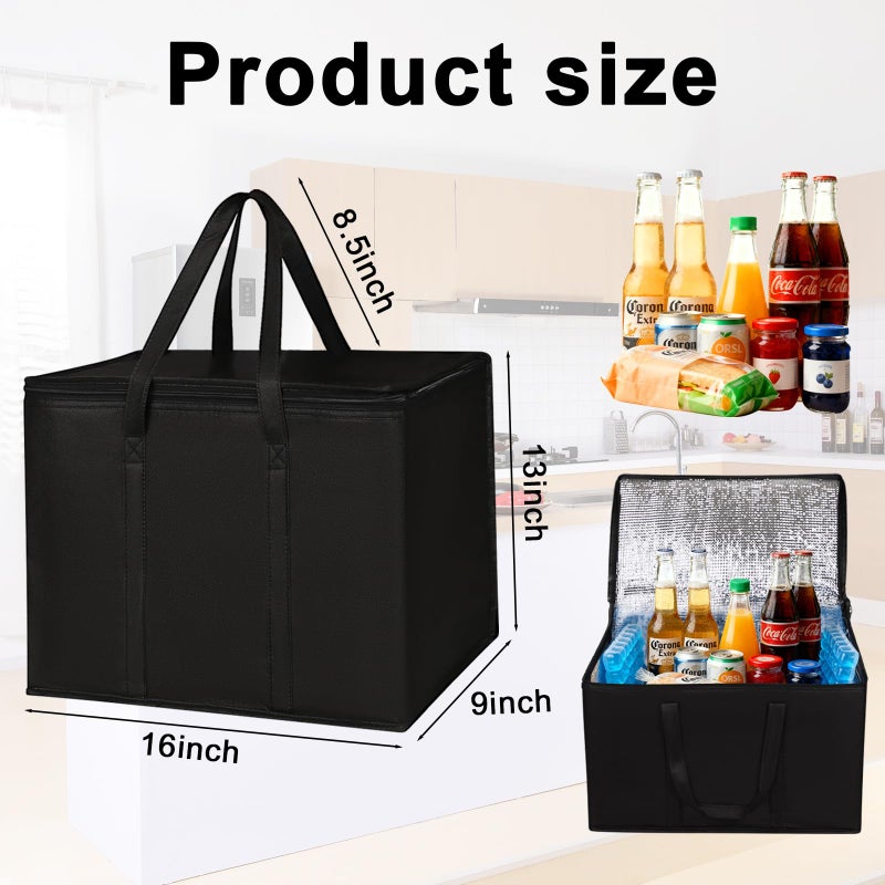 JNYONG 2 Pack Insulated Reusable Grocery Shopping Bags with zippered top,Food Delivery Bag,Collapsible Cooler Bag for Frozen Foods - Image 2