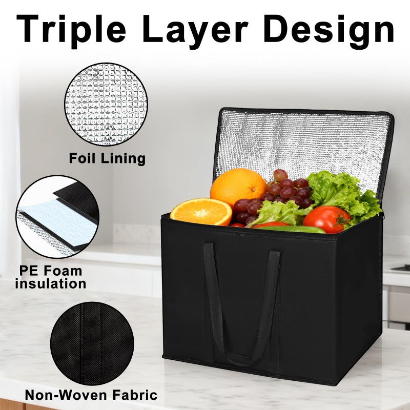 JNYONG 2 Pack Insulated Reusable Grocery Shopping Bags with zippered top,Food Delivery Bag,Collapsible Cooler Bag for Frozen Foods - Image 4