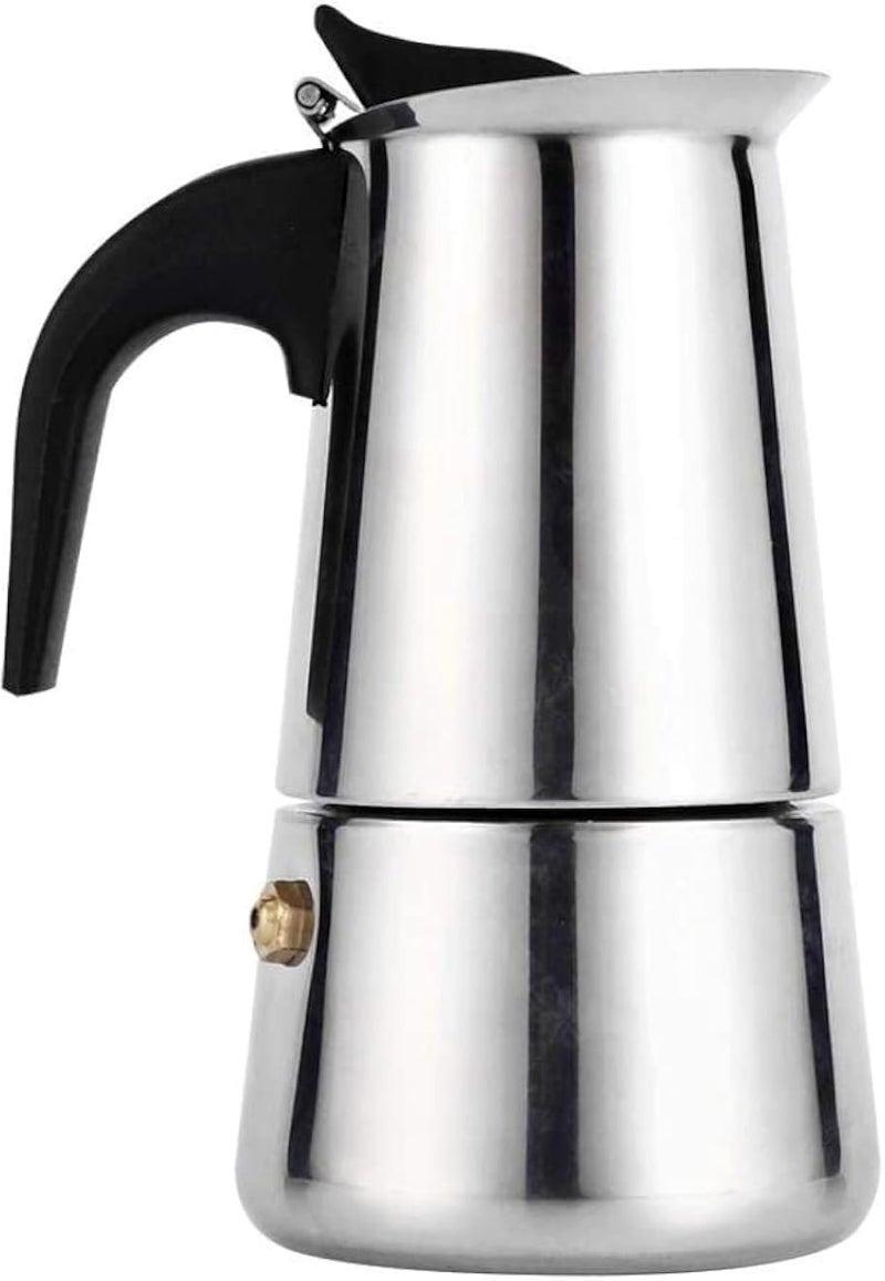 Stainless Steel Stovetop Espresso Maker, 4 Cup Moka Pot Coffee Machine, 200ml Capacity, Compatible with Gas and Induction Cookers