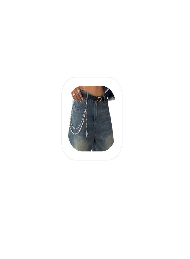 Rotaiboes Pearl Pants Chain Hip Hop Crystal Cross Pendant Multi Layered Jeans Chains Wallet Chain Rock Pocket Chains for Jewelry - Image 1