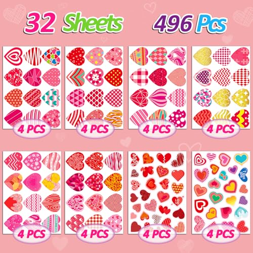 SmilinFit 496 PCS Valentines Stickers Cute Heart Stickers Valentines Day Sticker for Kids Class Gifts for Kids Classroom School Crafts Party Favors Decoration - Image 5