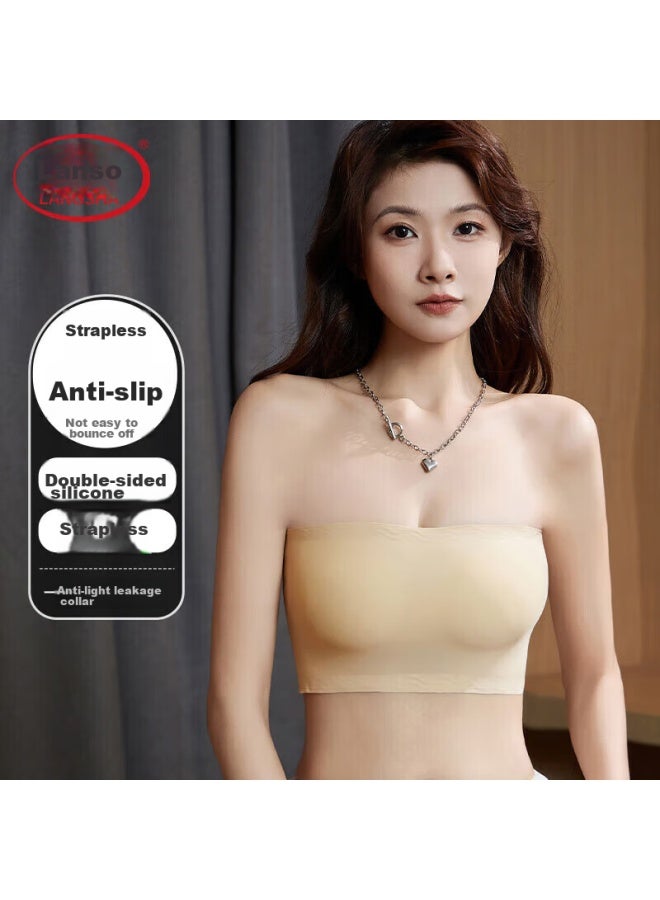 LANG SHA Langsha Strapless Bra For Women, Non-slip Invisible Bandeau, Thin Summer Ice Silk Seamless Backless Bra, Skin Color, M  - Image 1
