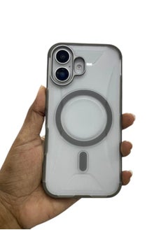 Shockproof Leather Phone Case with Wireless Charger Magsafe Case for iPhone 16 Plus Green/Clear