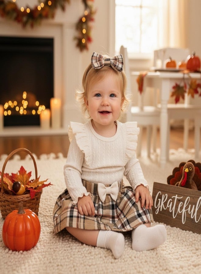 Weixinbuy Newborn Baby Girls Fall Clothes Long Sleeve Romper Plaid Skirts 3-6 Month Girl Clothes Infant Winter Outfits Set Apricot - Image 2
