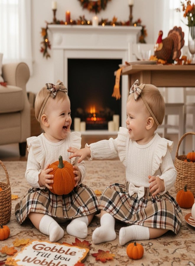 Weixinbuy Newborn Baby Girls Fall Clothes Long Sleeve Romper Plaid Skirts 3-6 Month Girl Clothes Infant Winter Outfits Set Apricot - Image 4