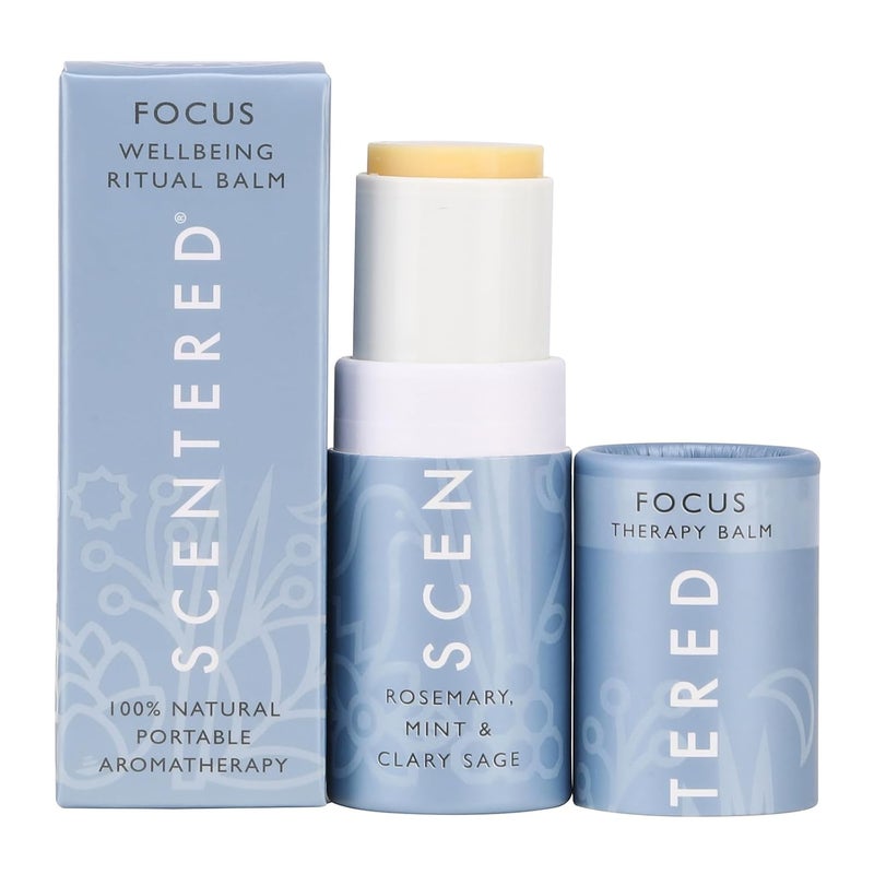 Scentered Scentered Aromatherapy Balm Stick for Focus & Concentration - Roll On Essential Oils Blend - 100% Natural: Rosemary, Mint, Clary Sage in Shea Butter - Aromatherapy Gifts for Women 