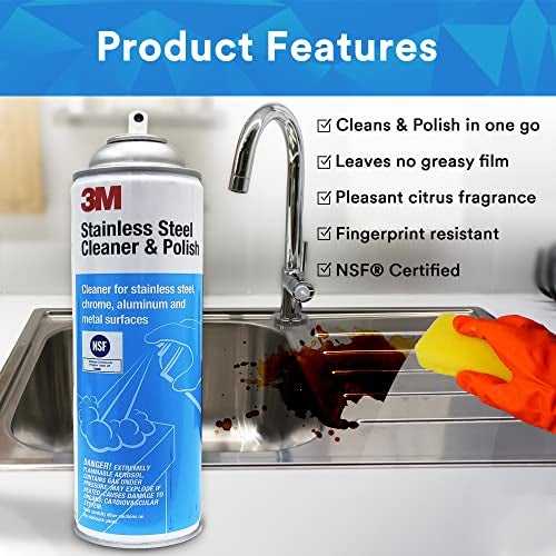 3M Stainless Steel Cleaner & Polish, Cleaning Spray Foam, Ready to Use for Metal Surfaces, Remove Water Stain Mark and Fingerprints, Resists Streaking (600g, Pack of 1) - Image 3