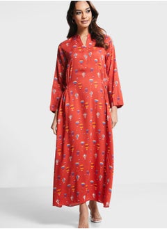 Nishat Linen Printed V-Neck Dress  - Image 4