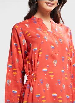 Nishat Linen Printed V-Neck Dress  - Image 3