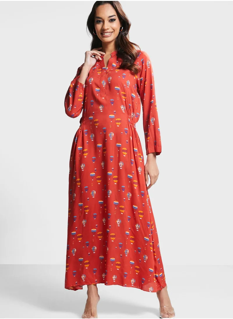 Nishat Linen Printed V-Neck Dress