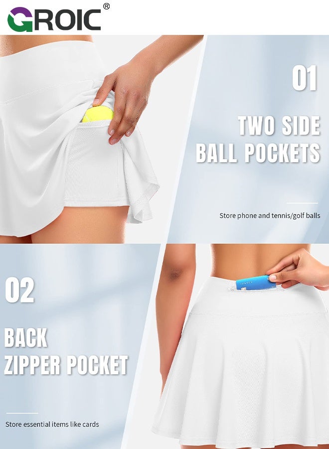 GROIC Pleated Tennis Skirt for Women with Pockets Shorts High Waisted Golf Skirts,Shorts Skirts for Women Layered Skirts,Workout Running Sports Athletic Skort - Image 2