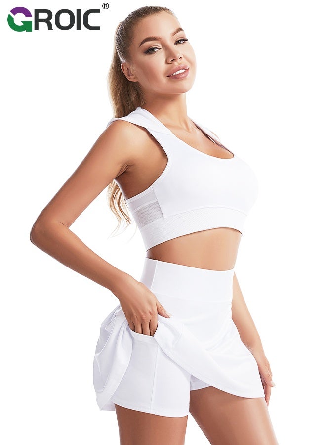 GROIC Pleated Tennis Skirt for Women with Pockets Shorts High Waisted Golf Skirts,Shorts Skirts for Women Layered Skirts,Workout Running Sports Athletic Skort - Image 4