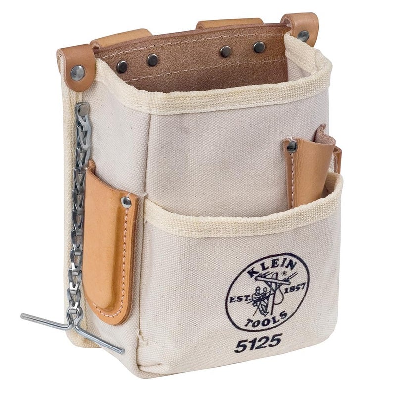 Klein Tools 5125 Canvas and Leather 5Pocket Tool Pouch with Chain Tape Thong and Tunnel Belt Connection
