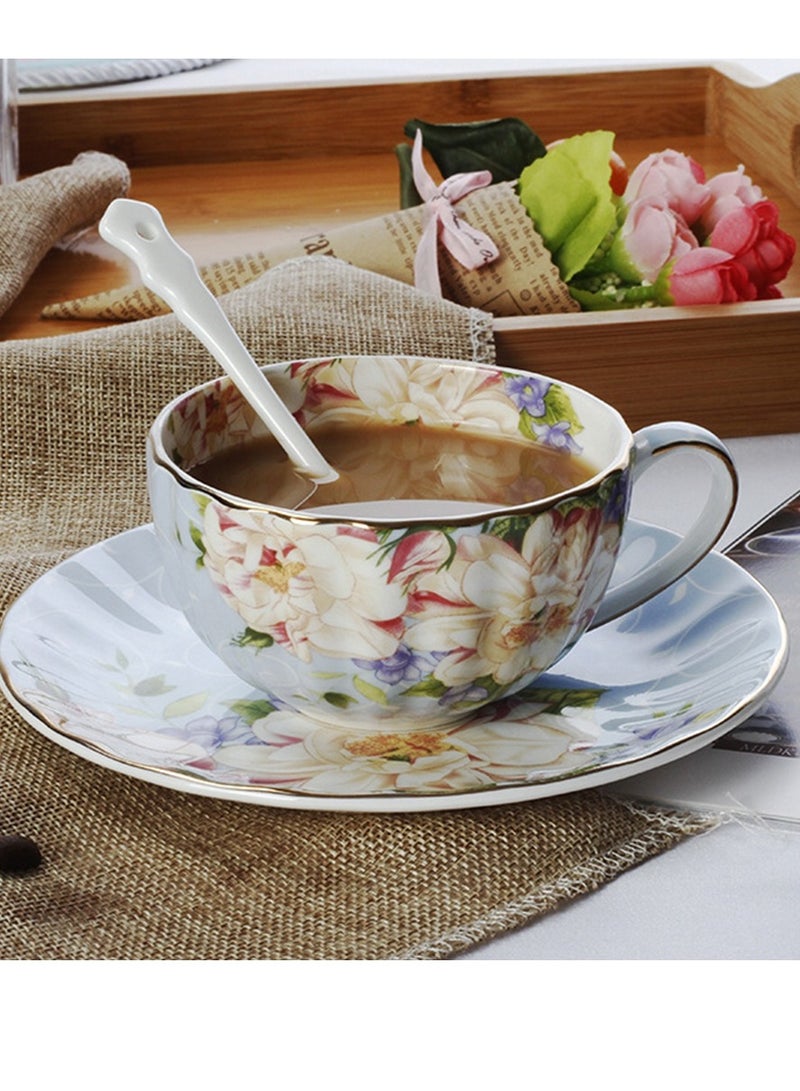European Style High-end Elegant Women Dessert Afternoon Tea Cup With Saucer Ceramic Flower Printed Elegant Coffee Cup With Heat Resistant Handle - Image 2