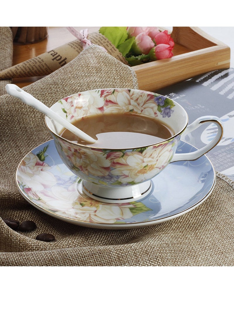 European Style High-end Elegant Women Dessert Afternoon Tea Cup With Saucer Ceramic Flower Printed Elegant Coffee Cup With Heat Resistant Handle - Image 1