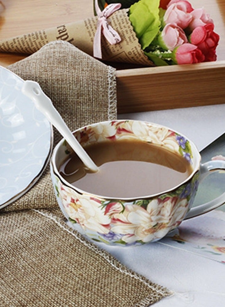 European Style High-end Elegant Women Dessert Afternoon Tea Cup With Saucer Ceramic Flower Printed Elegant Coffee Cup With Heat Resistant Handle - Image 3