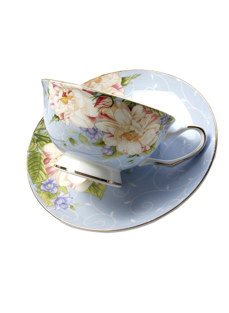 European Style High-end Elegant Women Dessert Afternoon Tea Cup With Saucer Ceramic Flower Printed Elegant Coffee Cup With Heat Resistant Handle - Image 4