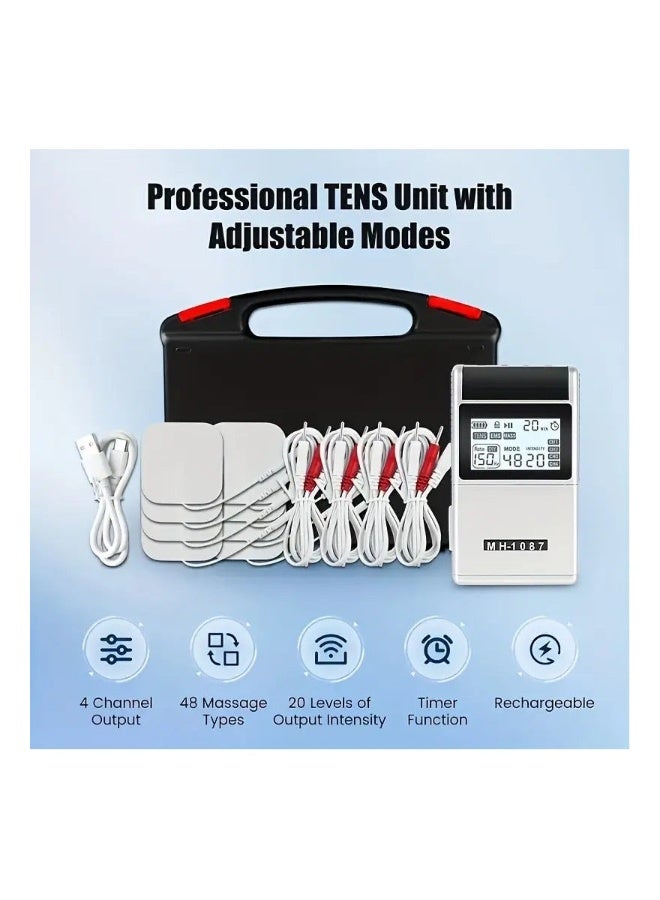 MAUSTOR 48 Modes EMS TENS MASS Machine with 8 TENS Pads, Rechargeable Tens Unit Muscle Stimulator, Meridian Massage Instrument, Pain Relief for Back Neck and Shoulders, Muscle Relaxer, Stim Machine, Electrotherapy - Image 2