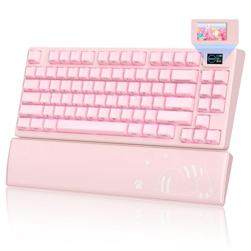Womier 75 Pink Keyboard Wireless with Color Multimedia Screen Creamy Mechanical Gaming Keyboard 3Modes Hot Swappable Cute Key Board wWrist Rest Gasket RGB Custom for MacWin SK80 PRO - Image 1
