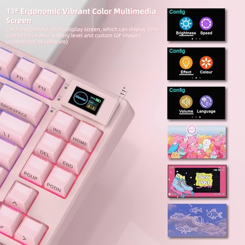 Womier 75 Pink Keyboard Wireless with Color Multimedia Screen Creamy Mechanical Gaming Keyboard 3Modes Hot Swappable Cute Key Board wWrist Rest Gasket RGB Custom for MacWin SK80 PRO - Image 3