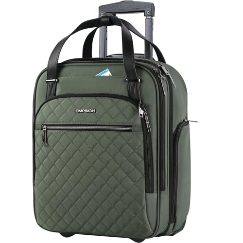 EMPSIGN Underseat Carry On Wheeled - 16" Carry on Bag with Wheels Multi-functional Lightweight Rolling Bag Overnight Weekender Small Suitcase for Women Men Travel Business, Army Green - Image 1