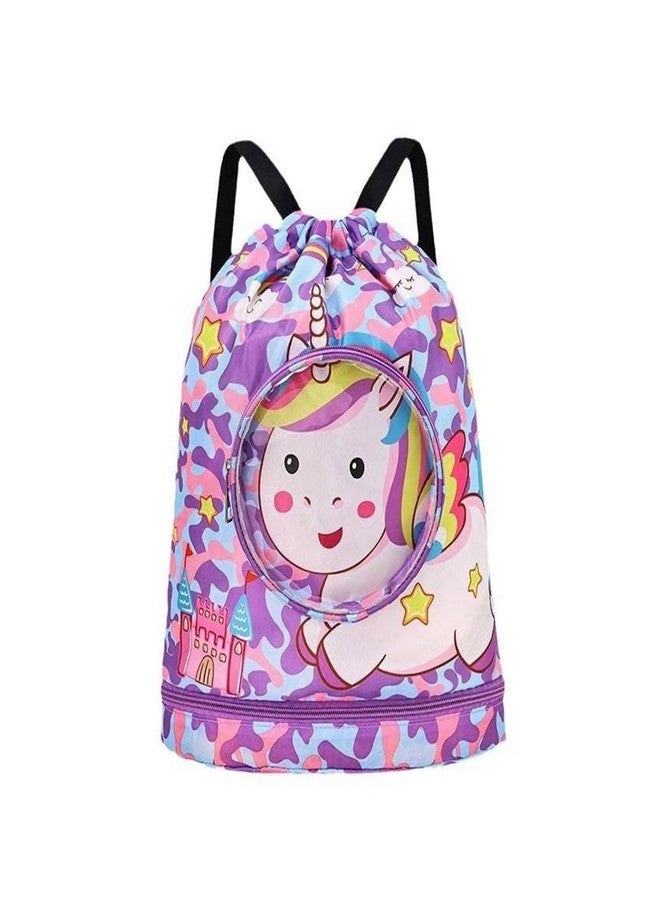 PUSHKH Kids Dry Wet Cloths Separation Storage Backpack with Shoe Compartment Drawstring Shoulder Bag, Multicolor - Image 1