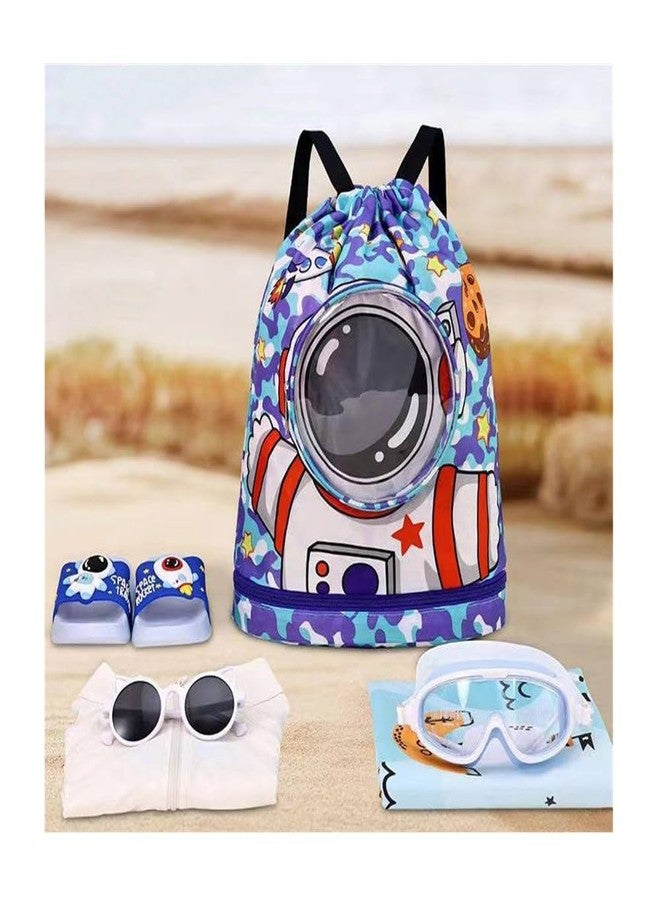 PUSHKH Kids Dry Wet Cloths Separation Storage Backpack with Shoe Compartment Drawstring Shoulder Bag, Multicolor - Image 2