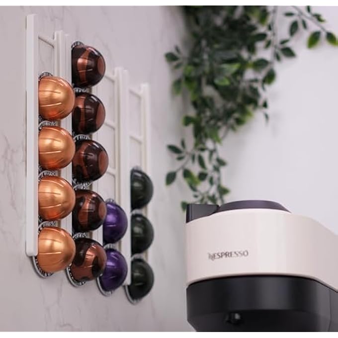 KASTWAVE Adhesive Coffee Pod Holder For Nespresso Vertuoline Wall Or Cabinet Mounted Capsule Rack Holds 20 Pods SpaceSaving Coffee Organizer With Strong 3M Strips Vertical  Horizontal Mount - Image 3