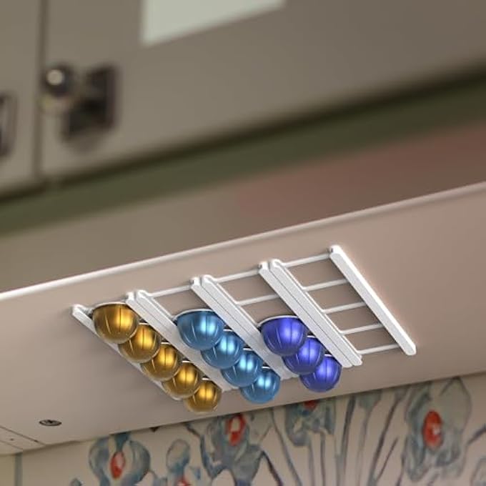 KASTWAVE Adhesive Coffee Pod Holder For Nespresso Vertuoline Wall Or Cabinet Mounted Capsule Rack Holds 20 Pods SpaceSaving Coffee Organizer With Strong 3M Strips Vertical  Horizontal Mount - Image 4