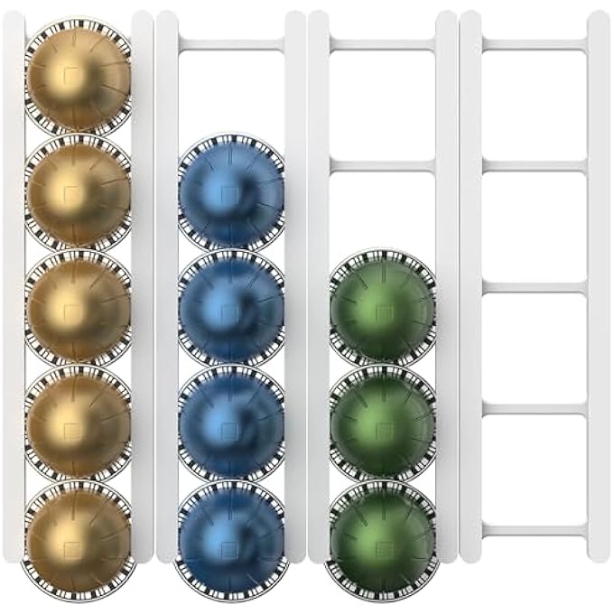 KASTWAVE Adhesive Coffee Pod Holder For Nespresso Vertuoline Wall Or Cabinet Mounted Capsule Rack Holds 20 Pods SpaceSaving Coffee Organizer With Strong 3M Strips Vertical  Horizontal Mount - Image 1