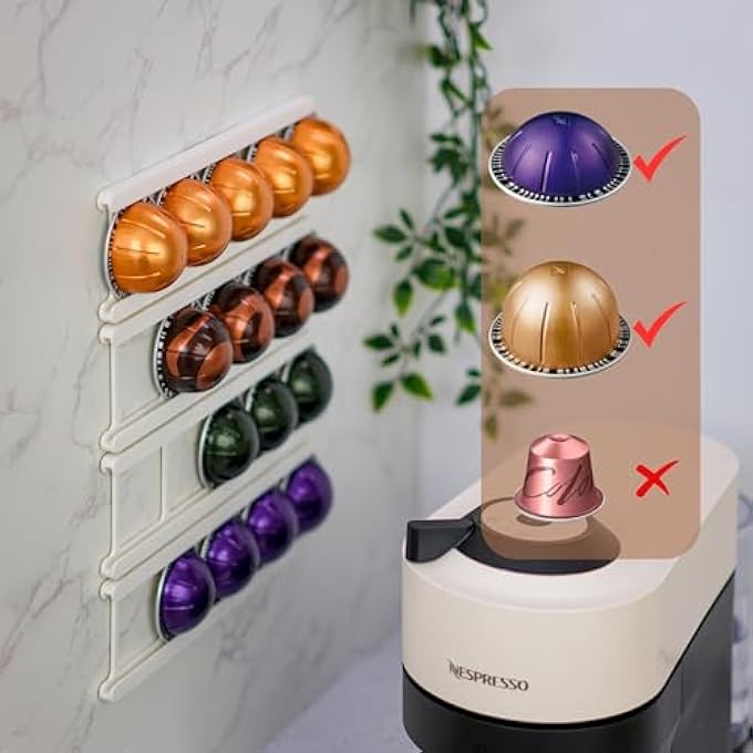 KASTWAVE Adhesive Coffee Pod Holder For Nespresso Vertuoline Wall Or Cabinet Mounted Capsule Rack Holds 20 Pods SpaceSaving Coffee Organizer With Strong 3M Strips Vertical  Horizontal Mount - Image 2