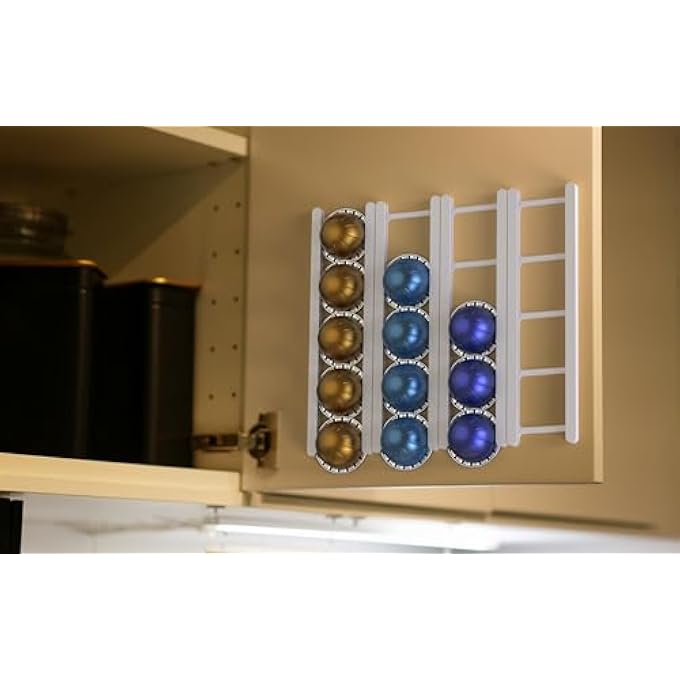 KASTWAVE Adhesive Coffee Pod Holder For Nespresso Vertuoline Wall Or Cabinet Mounted Capsule Rack Holds 20 Pods SpaceSaving Coffee Organizer With Strong 3M Strips Vertical  Horizontal Mount - Image 5