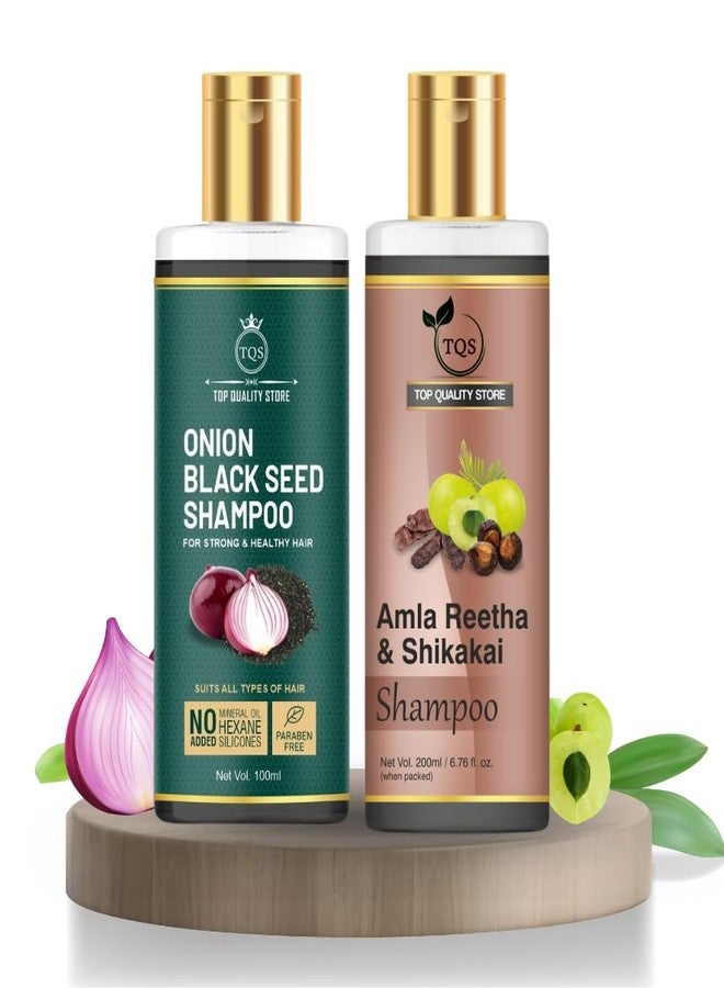 TQS Onion Black Seed and Amla Reetha Shikakai Shampoo Set, Natural Hair Care Combo, 100ml+100ml - Image 1
