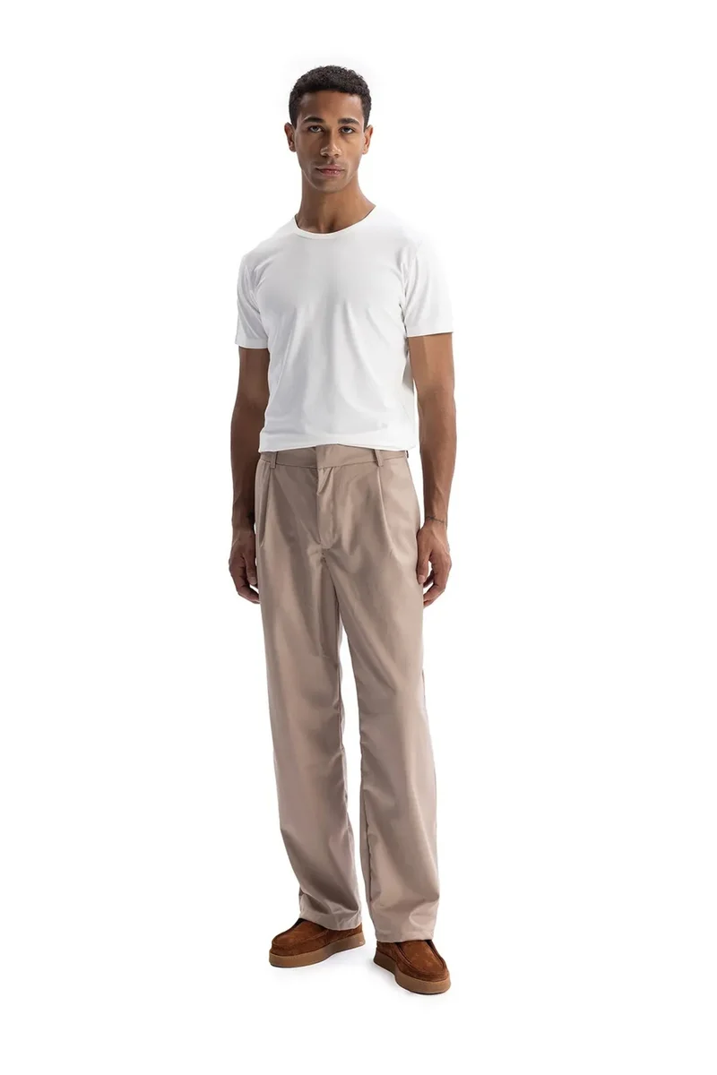 Giesto Beige Natural GIESTO Pleated Straight Leg Pants for Men | Best Price UAE