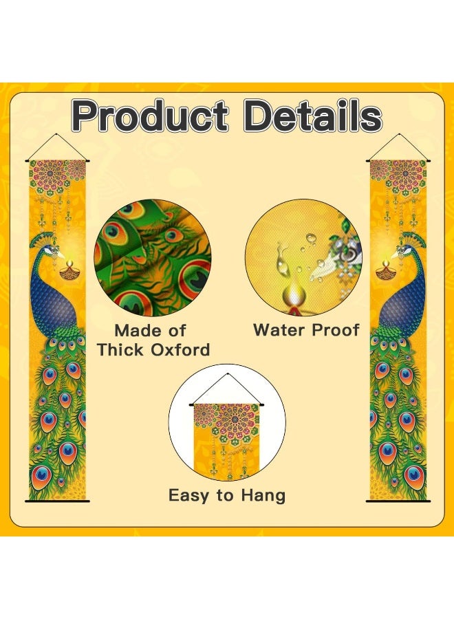 Happy Diwali Porch Banner Indian Diwali Peacock Front Porch Welcome Sign Deepavali Indian Festival of Lights Decorations 180 * 30cm - Image 3