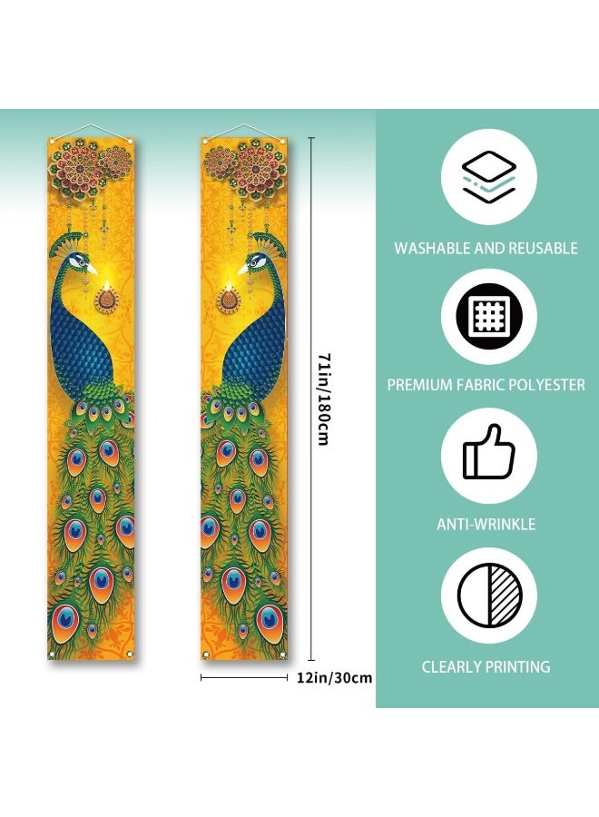 Happy Diwali Porch Banner Indian Diwali Peacock Front Porch Welcome Sign Deepavali Indian Festival of Lights Decorations 180 * 30cm - Image 2