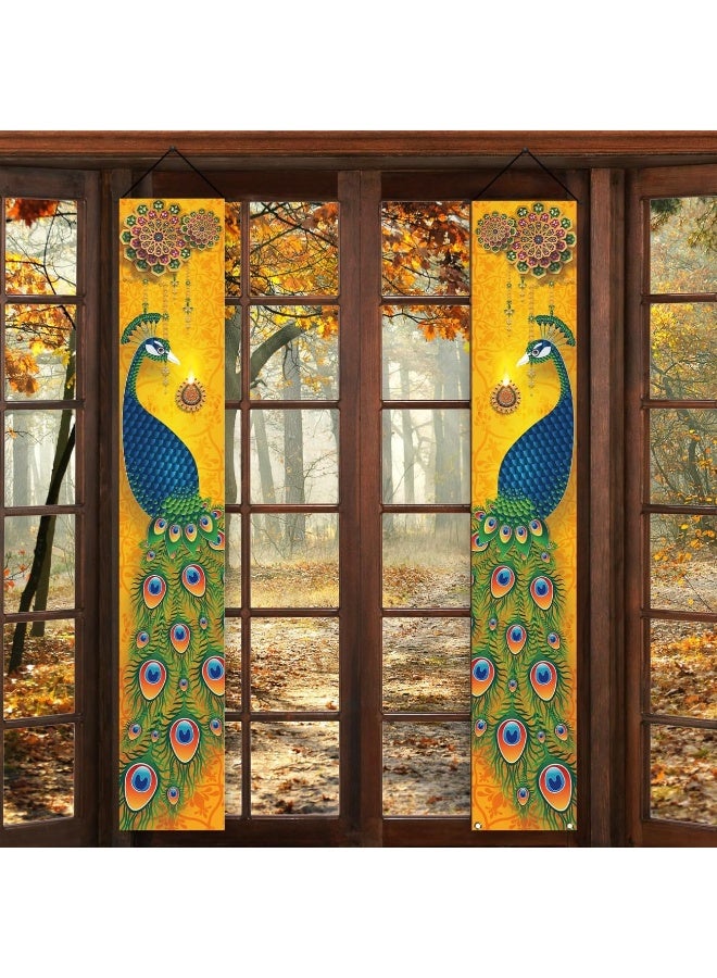Happy Diwali Porch Banner Indian Diwali Peacock Front Porch Welcome Sign Deepavali Indian Festival of Lights Decorations 180 * 30cm - Image 4