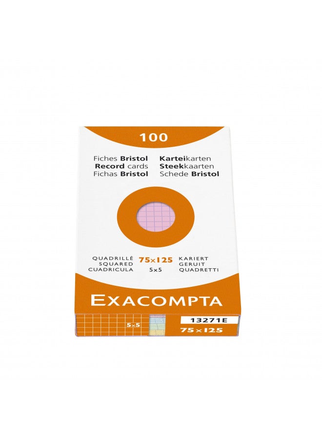 Exacompta Bristol Squared Record Cards, 75 x 125 mm - Assorted Colours, Pack of 100 - Image 1