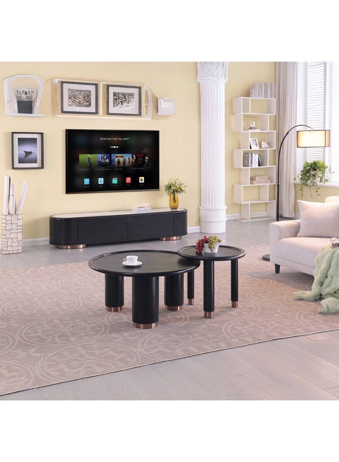 DANUBE HOME Tokishi Round Coffee Table | Multifunctional Living Room Table | Space Saving Center Table | Modern Design Furniture For Home Living Room L90xW90xH45cm - Black - Image 5