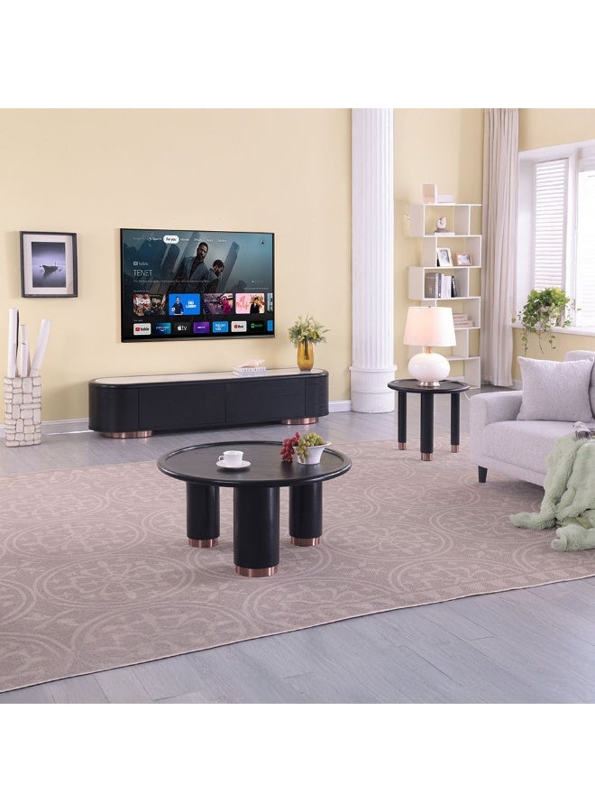 DANUBE HOME Tokishi Round Coffee Table | Multifunctional Living Room Table | Space Saving Center Table | Modern Design Furniture For Home Living Room L90xW90xH45cm - Black - Image 4