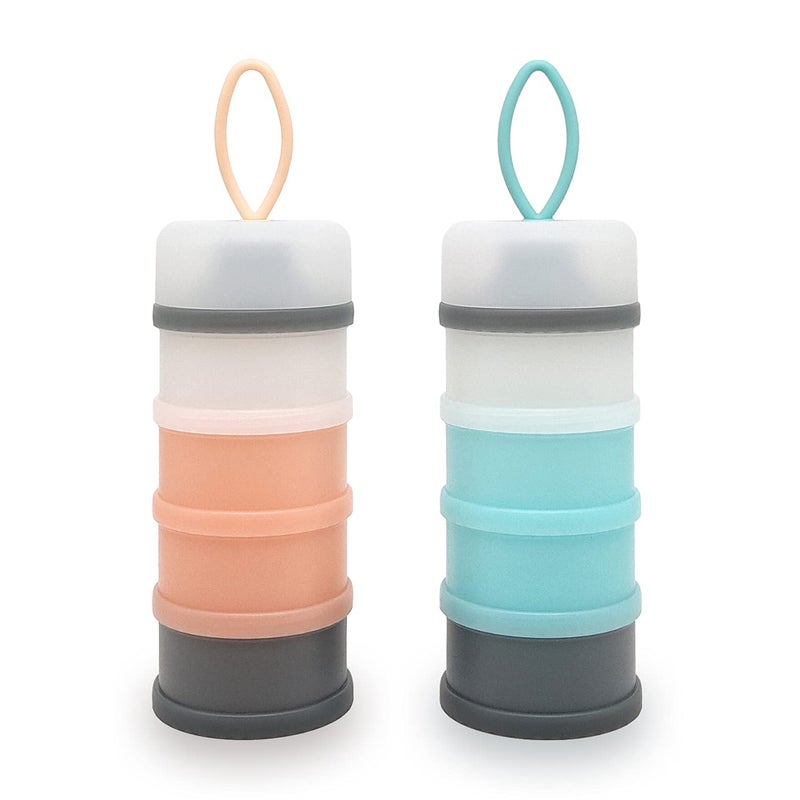 LADISO Baby Formula Dispenser, Portable Milk Powder Dispenser Container, Baby Feeding Travel Storage Container, Non-Spill Stackable Baby Snack Storage Container, BPA Free, 4 Compartments, 2 Packs - Image 1