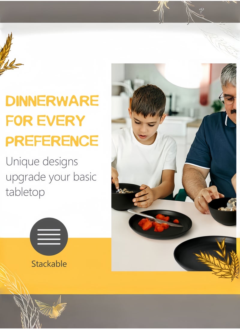 nihao 48-piece Dinner Set, Wheat Straw 6 Inch Bowls, 9 Inch Round Plates, 5.5 Inch Square Plate, 3.15 Inch Cups, Cutlery, Dinnerware Set, Service for 6, Dinner Plates, Dessert Plate, Cereal Bowls, Cups, Unbreakable Colorful Plastic Outdoor Camping Dishes, Coastal Black  - Image 5