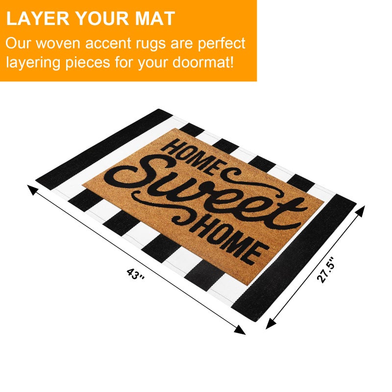 Collive سجادة مخططة أبيض وأسود في الهواء الطلق 27.5 "× 43" "سجاد الباب القابل للغسل الطبقات - Image 3