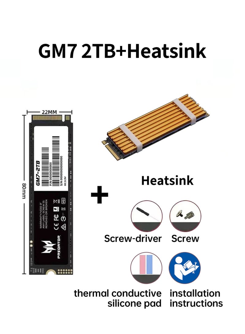 Predator 2TB 7200MB/s SSD PCIe NVMe Gen4 M.2 2280, Internal Solid State Drives, Compatible with PS5, Desktop computer, Laptop, Including Heatsink, Disassembly Tools and Installation Instructions - Image 2