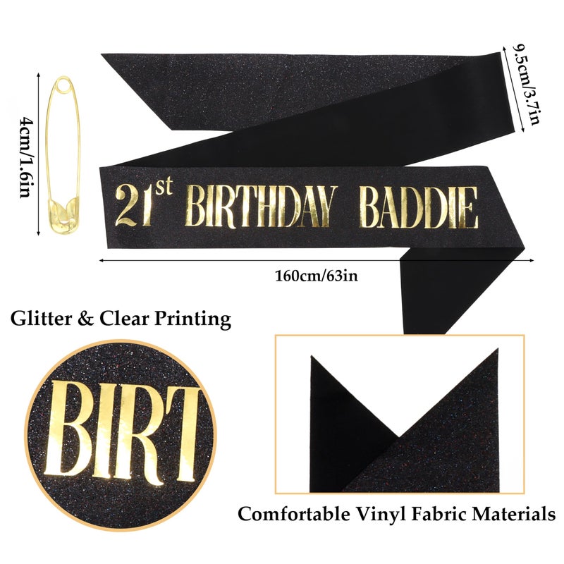 FASOTY 21st Birthday Baddie Sash - Gold Glitter Sash with Black Foil Birthday Baddie Sash for Women and Men Funny Party Favor Decorations Baddie Accessories - Image 3