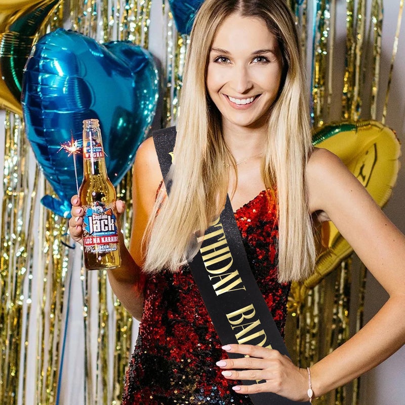 FASOTY 21st Birthday Baddie Sash - Gold Glitter Sash with Black Foil Birthday Baddie Sash for Women and Men Funny Party Favor Decorations Baddie Accessories - Image 5